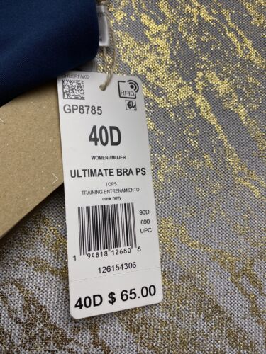 Adidas Blue Solid Cross-back Ultimate Bra Women’s Size 40D Retail $65
