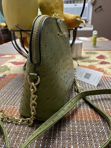 STEVE MADDEN HANDBAG BMAGGIE OSTRICH OLIVE GREEN GOLD-TONE HARDWARE NEW