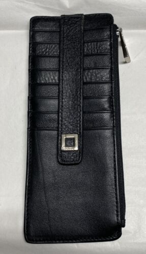 LODIS WALLET CREDIT CARD STACKER WITH ZIPPER POCKET BLACK GENUINE LEATHER