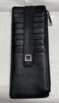 LODIS WALLET CREDIT CARD STACKER WITH ZIPPER POCKET BLACK GENUINE LEATHER