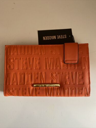 STEVE MADDEN Bifold WALLET, CLUTCH ORANGE STAMPED Gold Hardware NEW