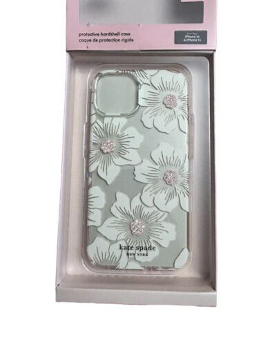 Kate Spade Phone Case iPhone 13 & 14~ Floral&Rhinestones~Hollyhock~UNIQUE BEAUTY