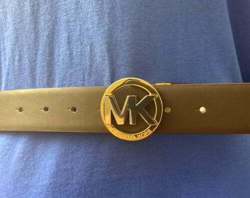 MICHAEL KORS BELT REVERSIBLE WHITE TO BROWN TUTONE BUCKLE SILVER AND GOLD SIZE L