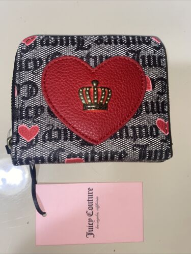 JUICY COUTURE  HEART STAT BLACK VALENTINES COIN PURSE ZIP AROUND WALLET UNIQUE!!