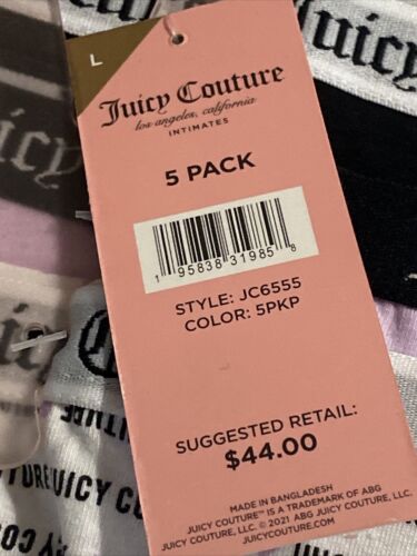 JUICY COUTURE JC6555~ 5 Pack SIGNATURE WAIST COMFY COTTON SPANDEX PANTIES ~L
