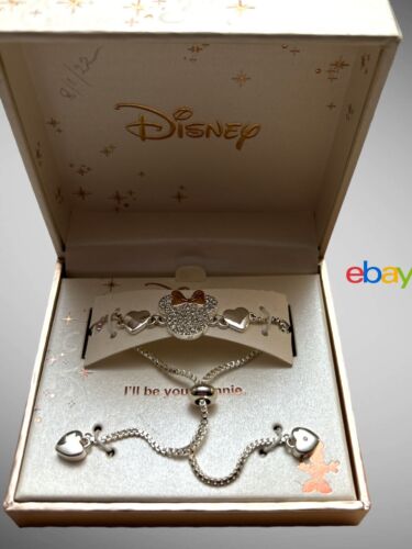 Disney "I'll Be Your Minnie"  Mouse Hearts Bracelet Fine Silver Plated~NIB