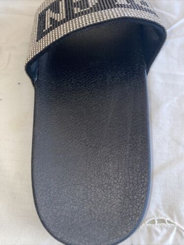 True Religion Jasmine Bling Silver Black Slides Slippers NEW- SIZE 10 WOMEN