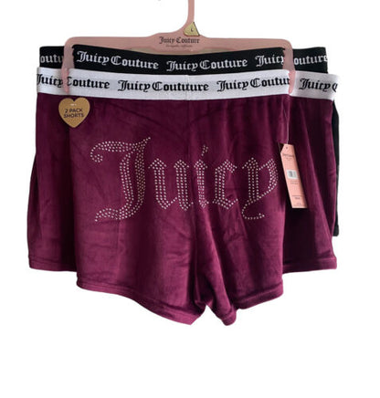 JUICY COUTURE Sleepwear, 2 Pair Velour Shorts, Size L~ Style JC1751~REAR FIND!