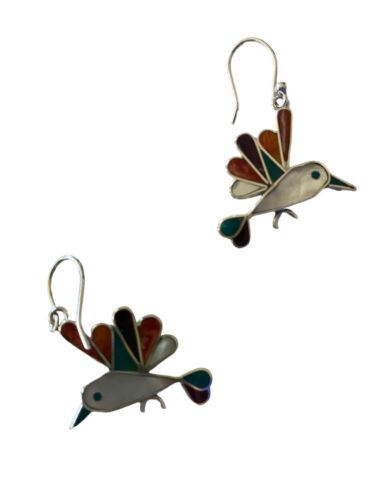 PERUVIAN Hummingbird Pendant Necklace & Earring Set Multicolor Stones 950 Purity