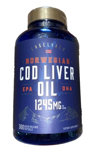 Cod Liver Oil Softgels | 1245mg | 300 Count | Norwegian | Non GMO, Gluten Free