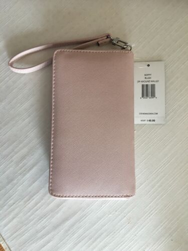 STEVE MADDEN WALLET WRISTLET BLUSH SMOOTH TEXTURED SILVER ZIPPER "CLASSY"