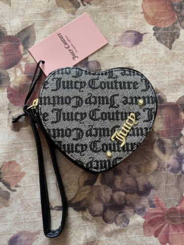 JUICY COUTURE BLACK AND GRAY HEART SHAPED COIN PURSE 5”D X 4.5” L X 1 “D