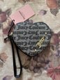 JUICY COUTURE BLACK AND GRAY HEART SHAPED COIN PURSE 5”D X 4.5” L X 1 “D