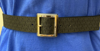 MICHAEL KORS BELT BLACK MK LOGO RECTANGLE GOLD BUCKLE REALLY NICE!!!