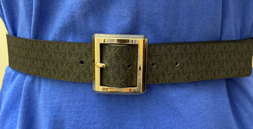 MICHAEL KORS BELT BLACK MK LOGO RECTANGLE GOLD BUCKLE REALLY NICE!!!