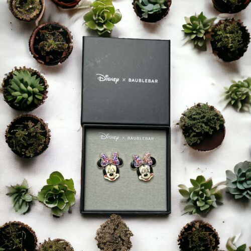 Disney X Baublebar Autumn Plaid Bow Minnie Mouse Sparkle Earrings 🆓📦