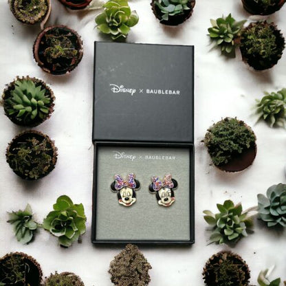 Disney X Baublebar Autumn Plaid Bow Minnie Mouse Sparkle Earrings 🆓📦