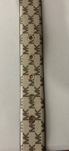 MICHAEL KORS BELT BEIGE  WITH MK LOGO WITH RIVET BELT LOOP GOLD BUCKLE  EYELETS