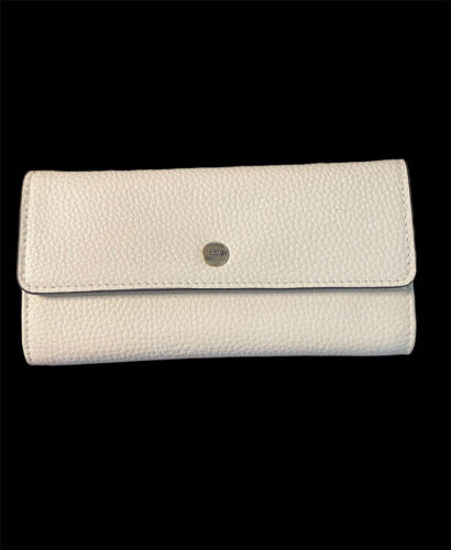 LODIS WHITE Kate Classic Pebbled Leather RFID Slim Large Flap Snap Wallet~UNIQUE
