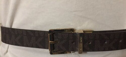 MICHAEL KORS BELT REVERSIBLE BROWN  MK LOGO TO TEXTURED GOLD WITH GOLD BUCKLE