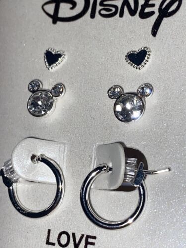 DISNEY Silver Plated ~ MINNIE MOUSE 3 Pair EARRING Set "LOVE"~REAR FIND!!!