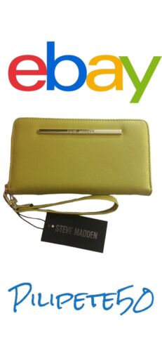 STEVE MADDEN WALLET WRISTLET YELLOW SMOOTH TEXTURED SILVER ZIPPER
