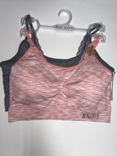 Rae Dunn Comfort Bralette Set XXL PINK & GRAY~Self Love & Beautiful Bras~CUTE