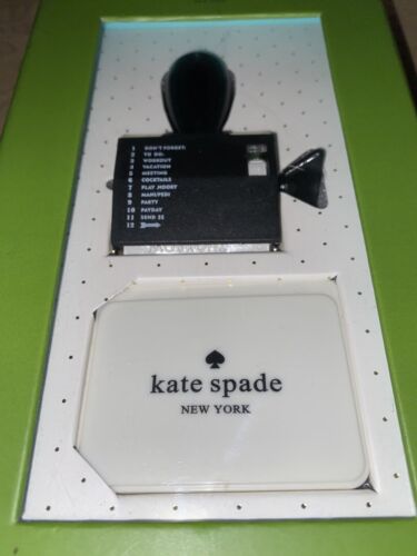 KATE SPADE NEW YORK ROTATING STAMP WITH INK PAD BLACK GOLD OFFICE DESK NEW