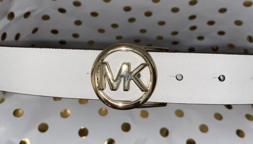 MICHAEL KORS BELT WHITE~LEATHER W/GOLD MK CIRCLE BUCKLE~ALL PLUS SIZES~RARE FIND