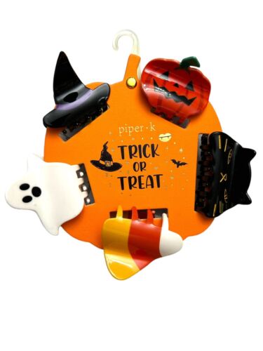 Piper K Set of 5 Mid-Size Halloween Hair Claw Clips Ghost Pumpkin Hat Cat TRICK