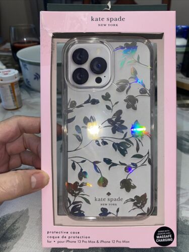 Kate Spade Phone Case For iPhone 12 & 13 PRO MAX Silver foil Floral Catch Colors