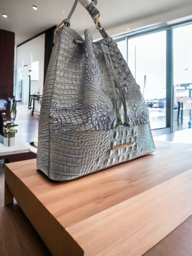 Brahmin Marlowe Bucket Shoulder  Handbag~Eggshell~Silver & Blue Melbourne~NWT