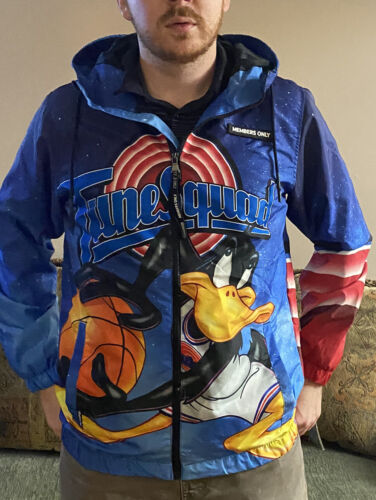 Members Only~Space Jam Looney Tunes Daffy Duck Windbreaker Hoodie Jacket Size S
