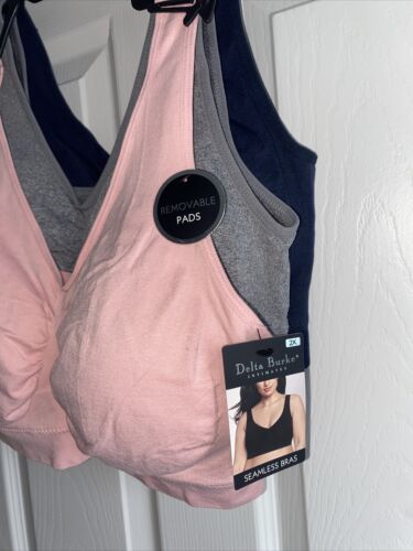 Delta Burke 3-Pack Seamless Bras Sze. 2X Soft Comfort~Multicolor Remov. Pads