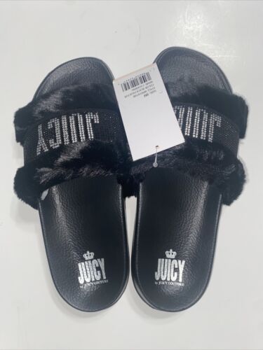 Juicy Couture Women J-Wrapped Faux Fur Slip-On Slide Slipper Shoes Gray WP00649W