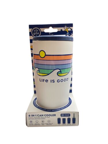 NIP Life is Good 4-in-1 Can Cooler White Waves Fits Slim/ Regular Cans