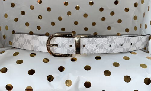 MICHAEL KORS BELT REVERSIBLE LUGGAGE/WHITE WITH MK LOGO GOLD "C" BUCKLE