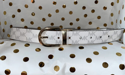 MICHAEL KORS BELT REVERSIBLE LUGGAGE/WHITE WITH MK LOGO GOLD "C" BUCKLE