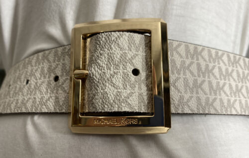 MICHAEL KORS BELT WHITE MK LOGO GOLD BUCKLE SIZE LARGE "CLASSY" MSRP $42.00