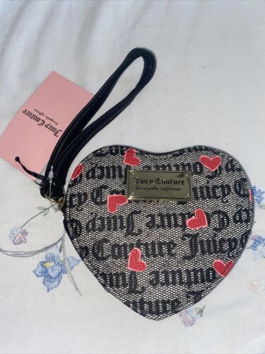 JUICY COUTURE BLACK AND GRAY HEART SHAPED COIN PURSE 5”D X 4.5” L X 1 “D
