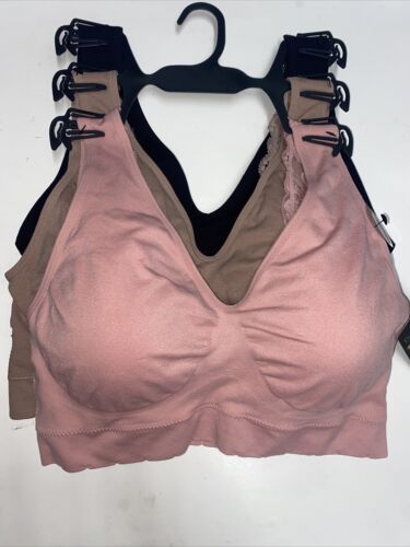 Delta Burke 3-Pack Seamless Bras Sze. 2X Soft Comfort~Multicolor Remov. Pads