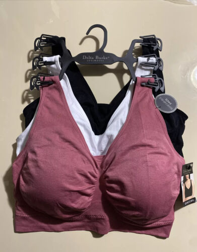 Delta Burke 3-Pack Seamless Bras Size 2X Soft Comfort Lounge Removable Pads NEW