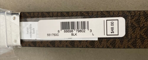 MICHAEL KORS BELT BLACK/BROWN REVERSIBLE MINI MK LOGO WITH SILVER BUCKLE