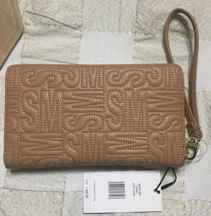 STEVE MADDEN WALLET WRISTLET CAMEL STICHED LOGO (LARGE LETTERS) "SO DIFFERENT"!!