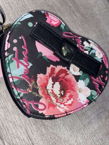JUICY COUTURE PICK UR PETAL BLACK PEEK A BOW HEART WRISTLET SHAPED COIN PURSE