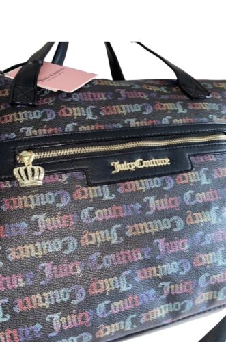 JUICY COUTURE WEEKENDER BAG RAINBOW BLACK BOLD WORD PLAY RETAIL$109 BEAUTIFUL !