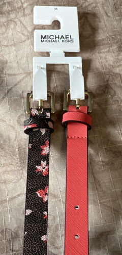 Michael Kors belts 2 For 1 Orchid Floral/Orchid Gold Buckles "Skinny" MSRP $58
