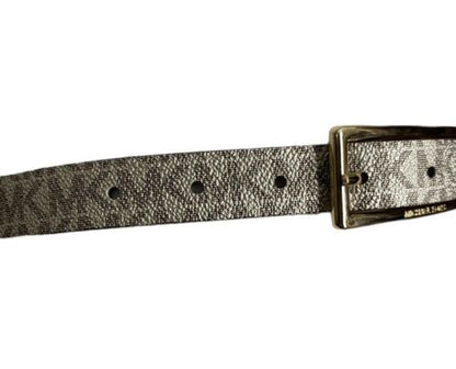Michael Kors belt glittery gold printed MK logo gold rectangle buckle "Skinny" M