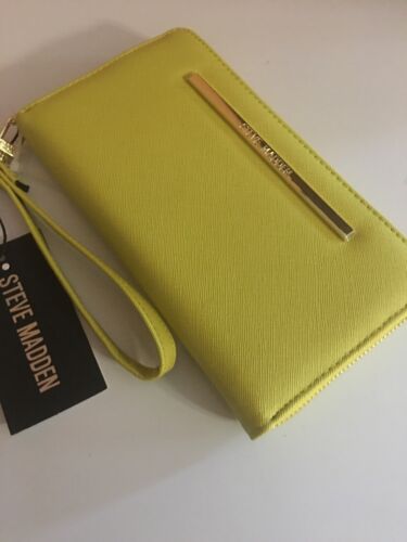 STEVE MADDEN WALLET WRISTLET CITRON SMOOTH TEXTURED GOLD ZIPPER "ADD SOME COLOR"