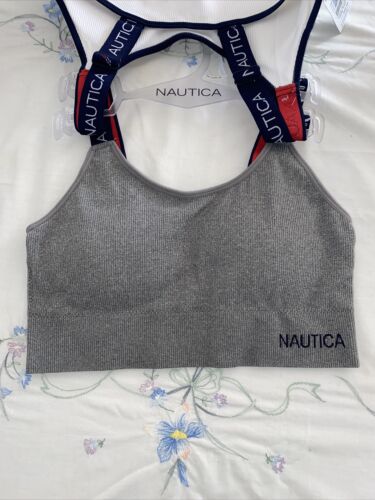 NÁUTICA 2PACK INTIMATES NT7348 WHITE/GRAY LOGO BRAS SIZE L BEAUTIFUL !!!